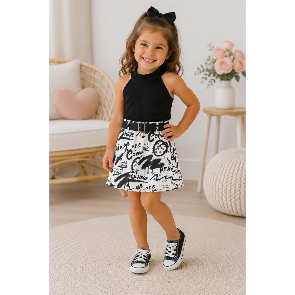 Toddler‎ Girl Outfit 2Pc Halter Skirt Black White Size 5T New With Tags